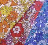 RETRO COTTON FLORAL TWILL IN YELLOW, RED, AND VIOLET.  MADE IN JAPAN.