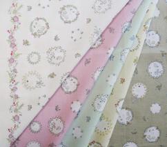 MIKIONO FABRIC FROM JAPAN. WE-3004; WREATHES OF BUNNIES, BOWS, SQUIRRELS, AND LADYBUGS.