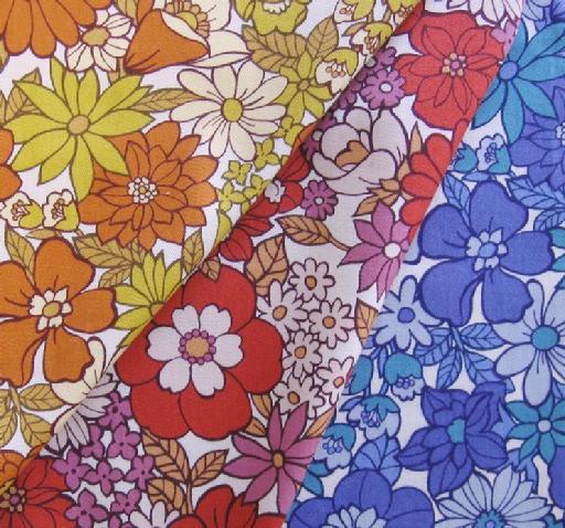 RETRO COTTON FLORAL TWILL IN YELLOW, RED, AND VIOLET.  MADE IN JAPAN.